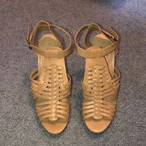 Tan wedges with ankle strap
